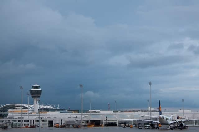 Airport with clouds overhead