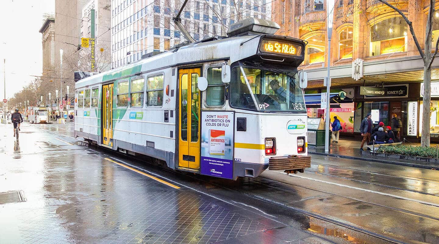 Melbourne tram in the rain